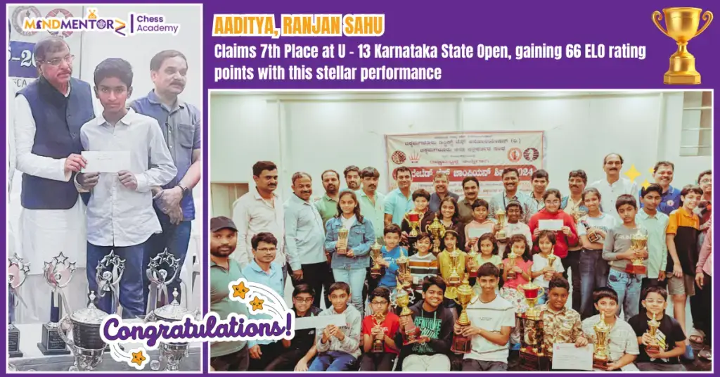 Aaditya Ranjan Sahu Mindmentorz student claims 7th Place at U - 13 Karnataka State Open