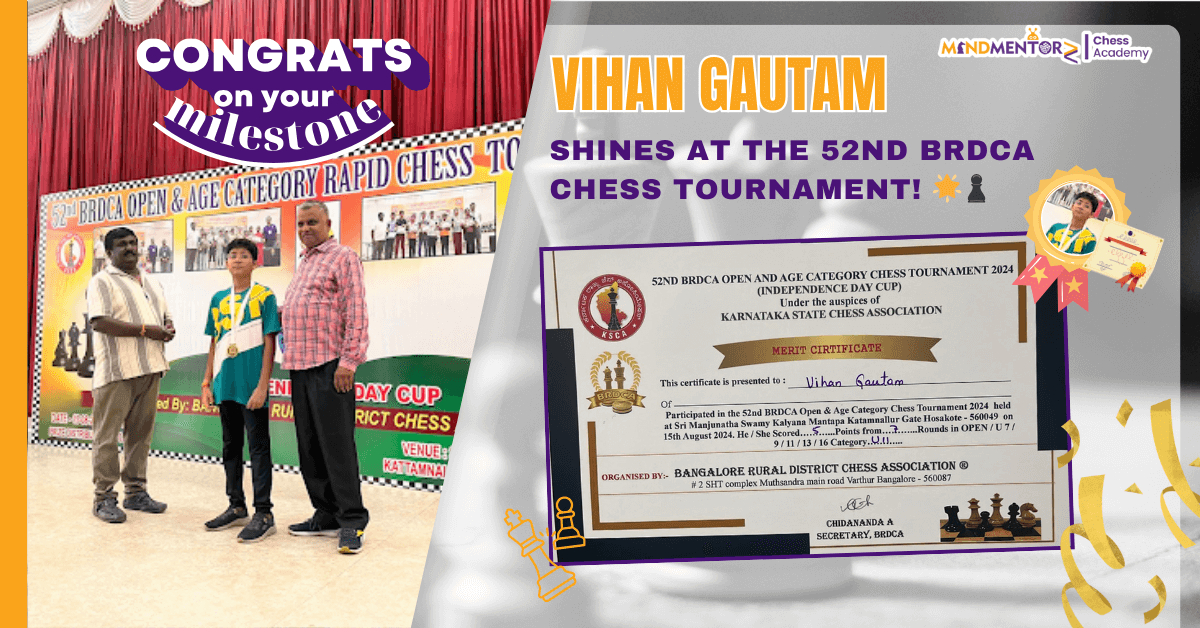 Vihan Gautam Shines at the 52nd BRDCA Open & Age Category Chess Tournament 2024