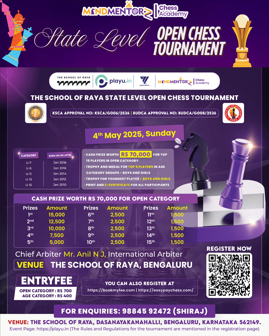 Unleash Your Child’s Inner Grandmaster: MindMentorz State Level Open Chess Tournament 2025!