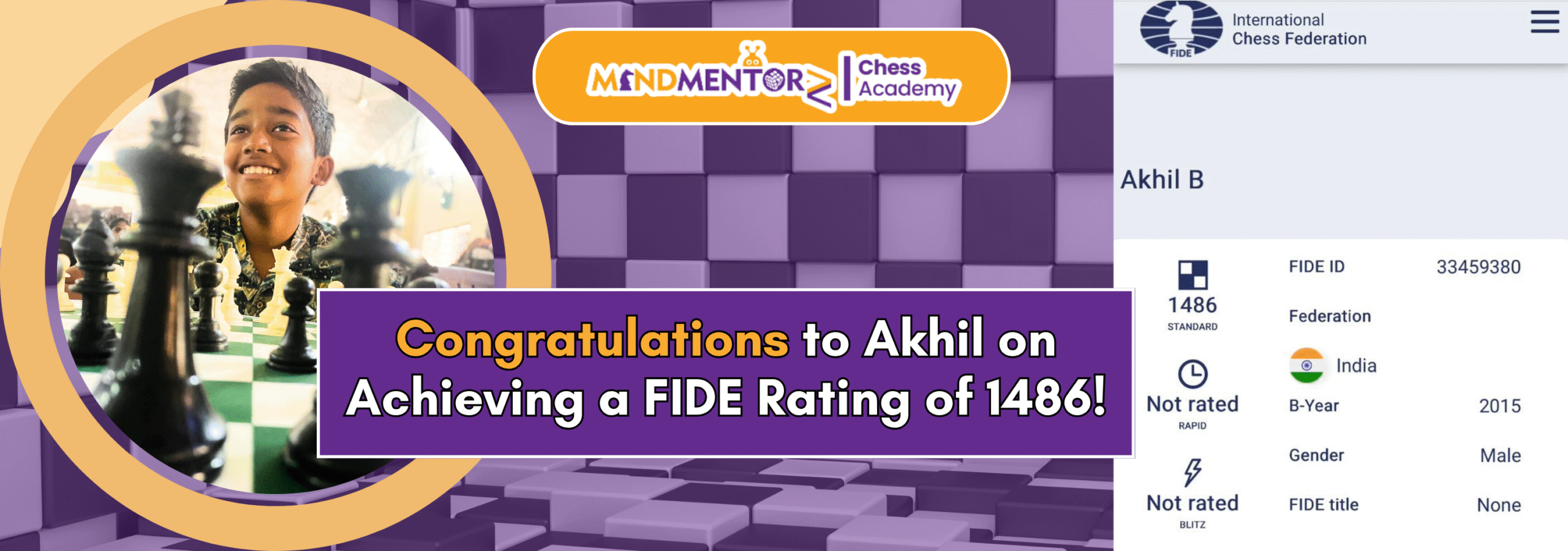 A Chess Prodigy’s Triumph: Celebrating Akhil’s Remarkable FIDE Rating of 1486!